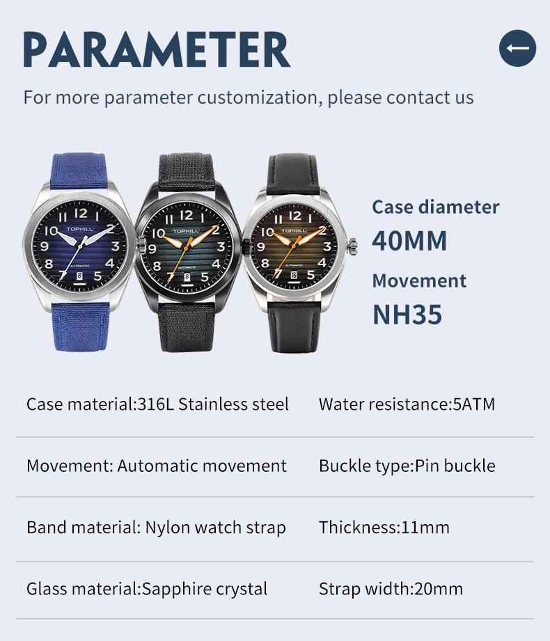 Mechanical watch with 316L stainless steel strap and NH35 movement. Customized watch.(图8)