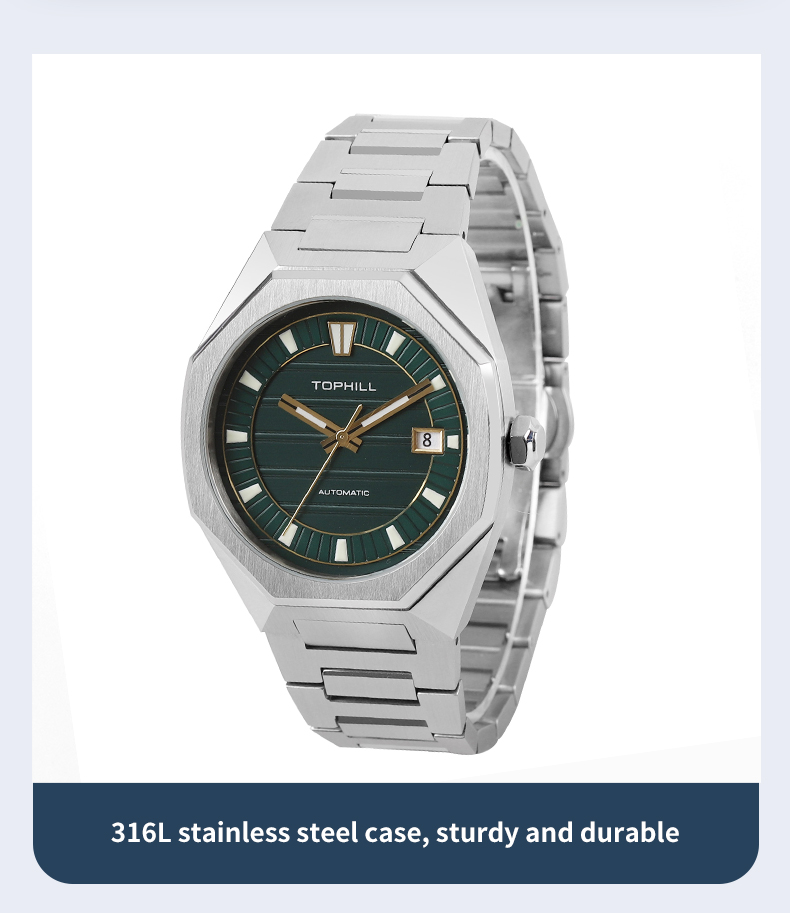 New mens automatic mechanical steel watch is powered by the MIYOTA 8215 movement.(图2)