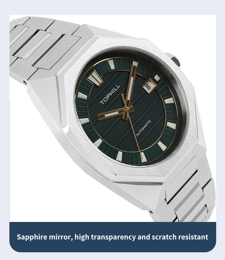New mens automatic mechanical steel watch is powered by the MIYOTA 8215 movement.(图4)