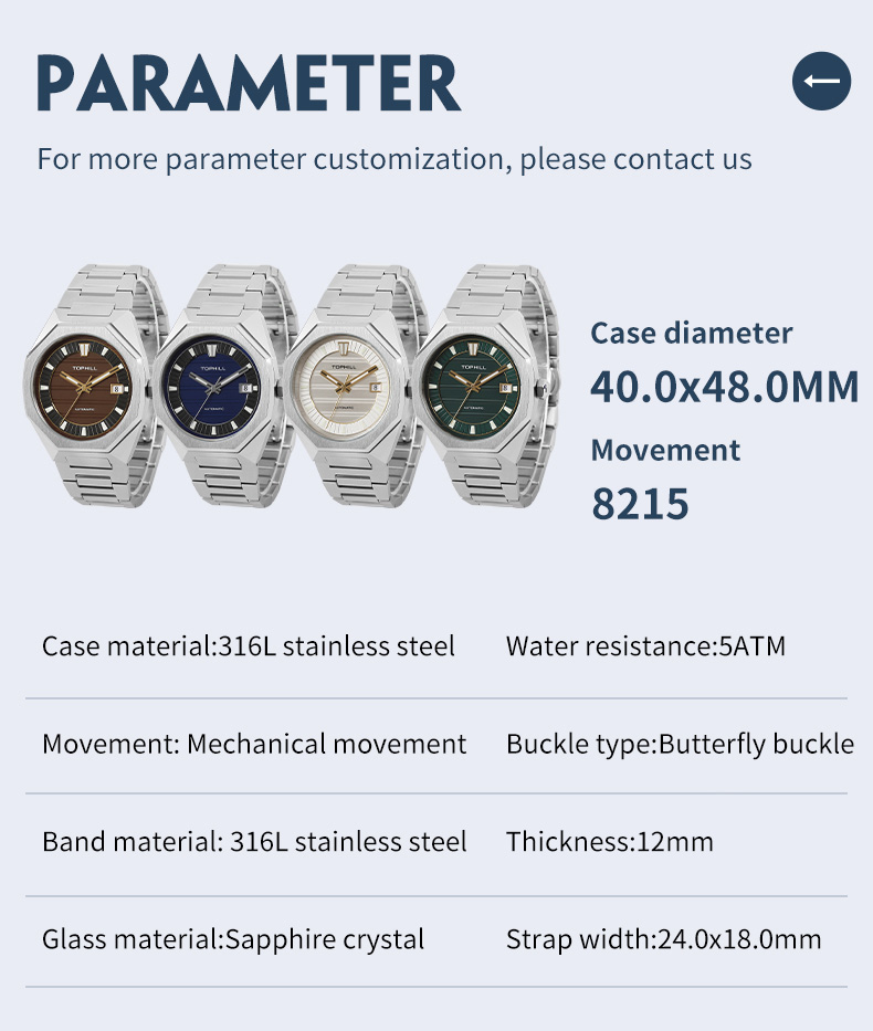 New mens automatic mechanical steel watch is powered by the MIYOTA 8215 movement.(图1)