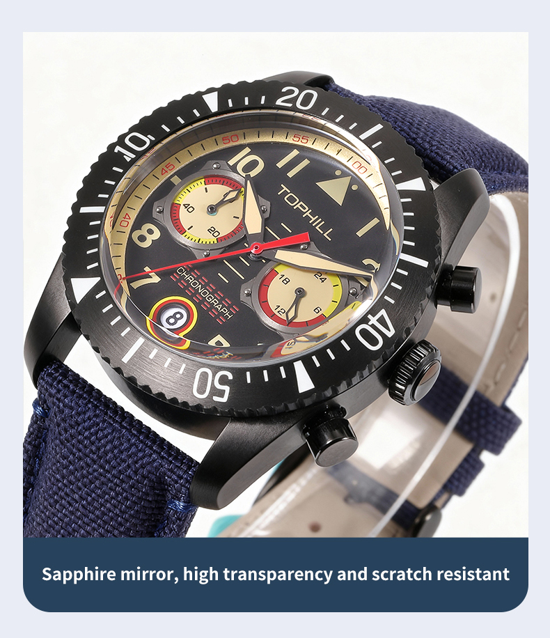 VK64 quartz chronograph watch with a retro-style theme, featuring aviation-inspired design elements, and presented as an original designer timepiece(图4)