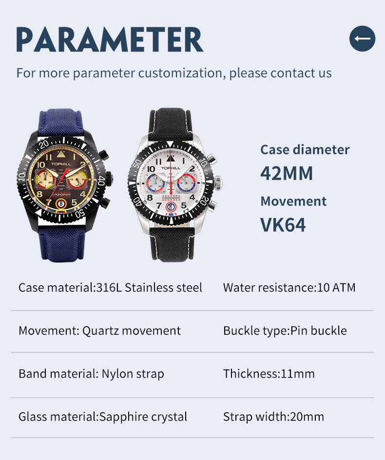 VK64 quartz chronograph watch with a retro-style theme, featuring aviation-inspired design elements, and presented as an original designer timepiece(图1)