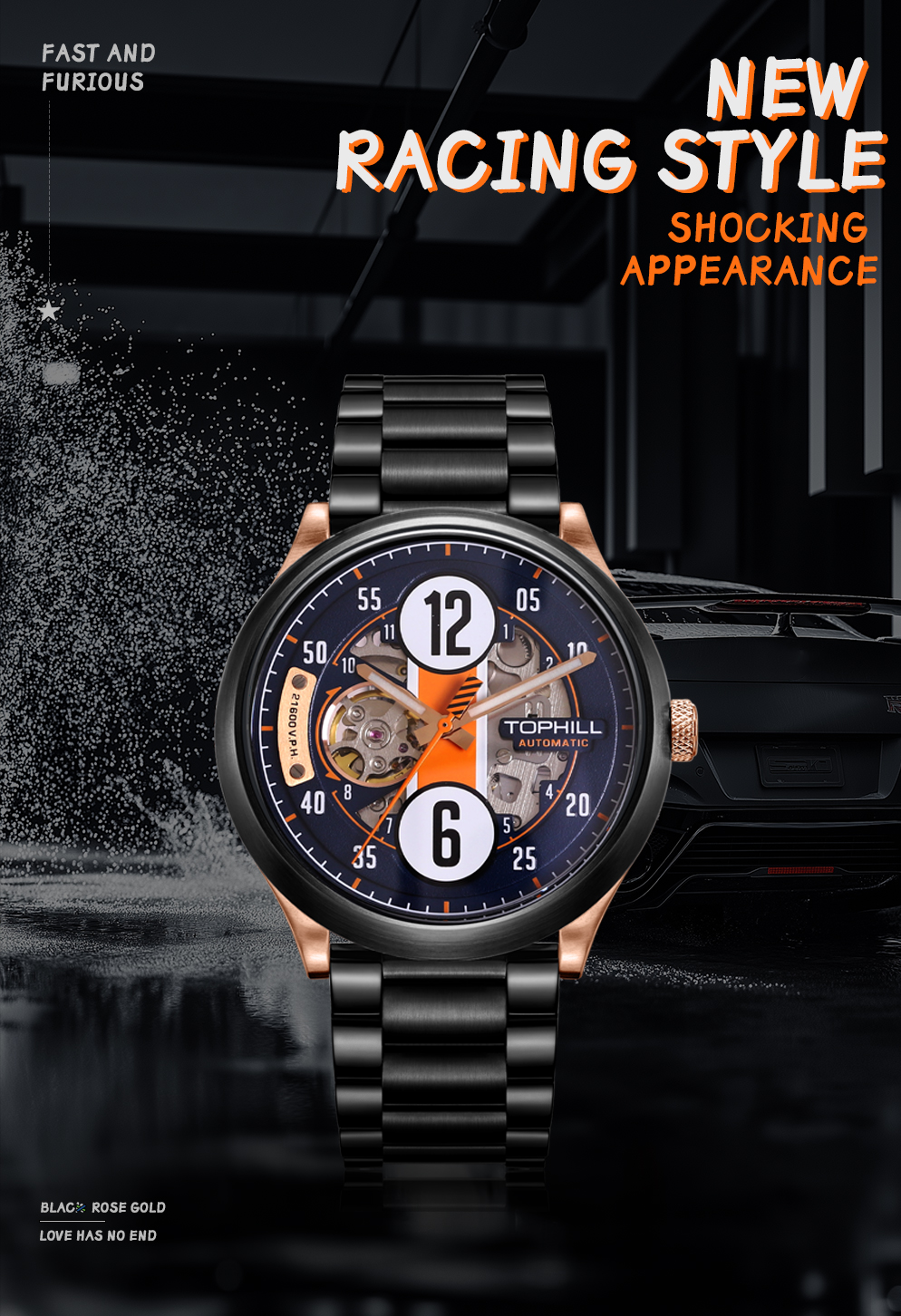 Skeleton mechanical watch with racing design concept, self-developed case(图1)