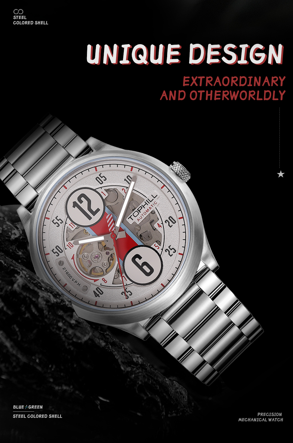 Skeleton mechanical watch with racing design concept, self-developed case(图3)